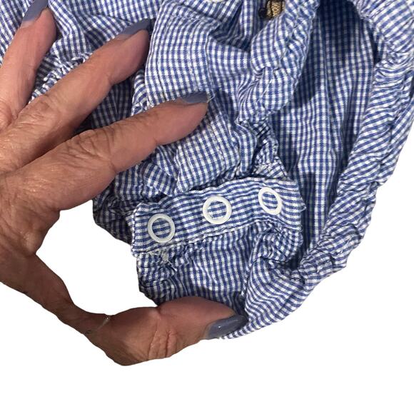 Hartstrings Blue & White Plaid Collared Button Up Onesie Baby Sz 12M - Picture 7 of 8